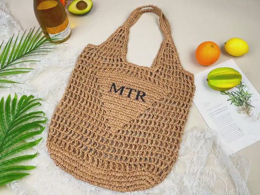 Personalized Beach Straw Tote Bag, raffia trip beach bag for her