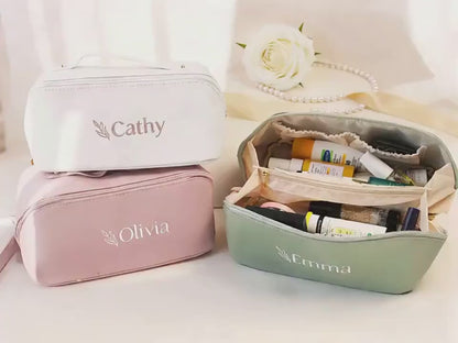 Personalized Embroidered Vegan Leather Makeup Bag