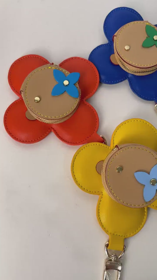 Personalized Handmade Leather Flower Coin Purse Bag Charm