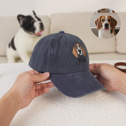 Personalized Embroidered 1-2 Pet Face Photos Baseball Cap