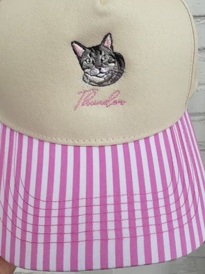 Personalized Embroidered Striped Pet Portrait Baseball Cap