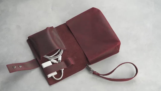 Personalized Leather Cable Organizer, the perfect gift for fathers, making organization easier