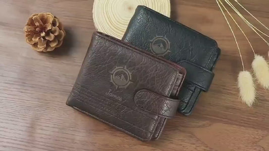Personalization Wallet for Men Bifold Styles Fasten with Belt Button Buckle, gift for father
