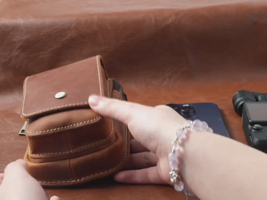 Personalized Leather Belt Bag: Utility Phone Pouch, Hiking Gift, Gift for Dad