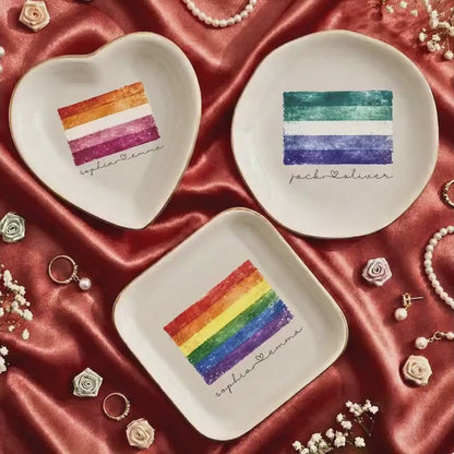 Custom LGBTQ Pride Trinket Dish, Personalized Pride Flag Jewelry Dish, Rainbow Ring Holder, Custom Name Gift for Her, Cute Vanity Decor