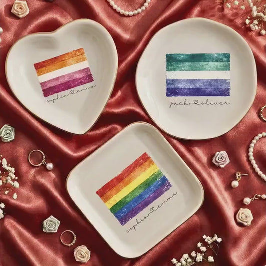 Custom LGBTQ Pride Trinket Dish, Personalized Pride Flag Jewelry Dish, Rainbow Ring Holder, Custom Name Gift for Her, Cute Vanity Decor