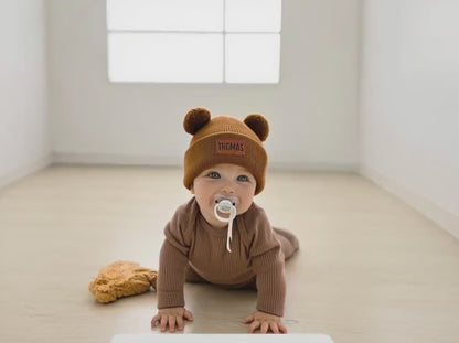 Personalized Baby Name Hat with Ears, Custom Newborn Beanie, Baby Shower Gift