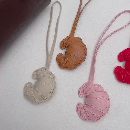 Personalized Colorful Croissant Bag Charms, Leather Keychain